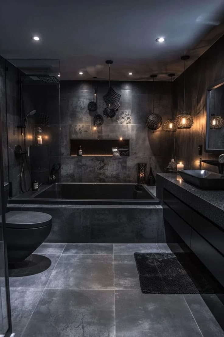 Nocturne Bathing Room, a dark luxury bathroom interior