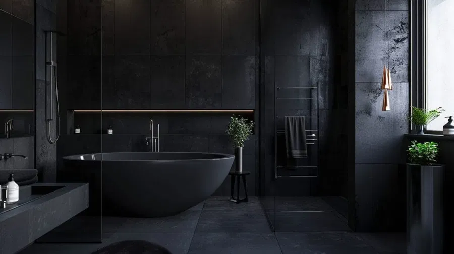 The Stone Suite, a dark luxury bathroom interior